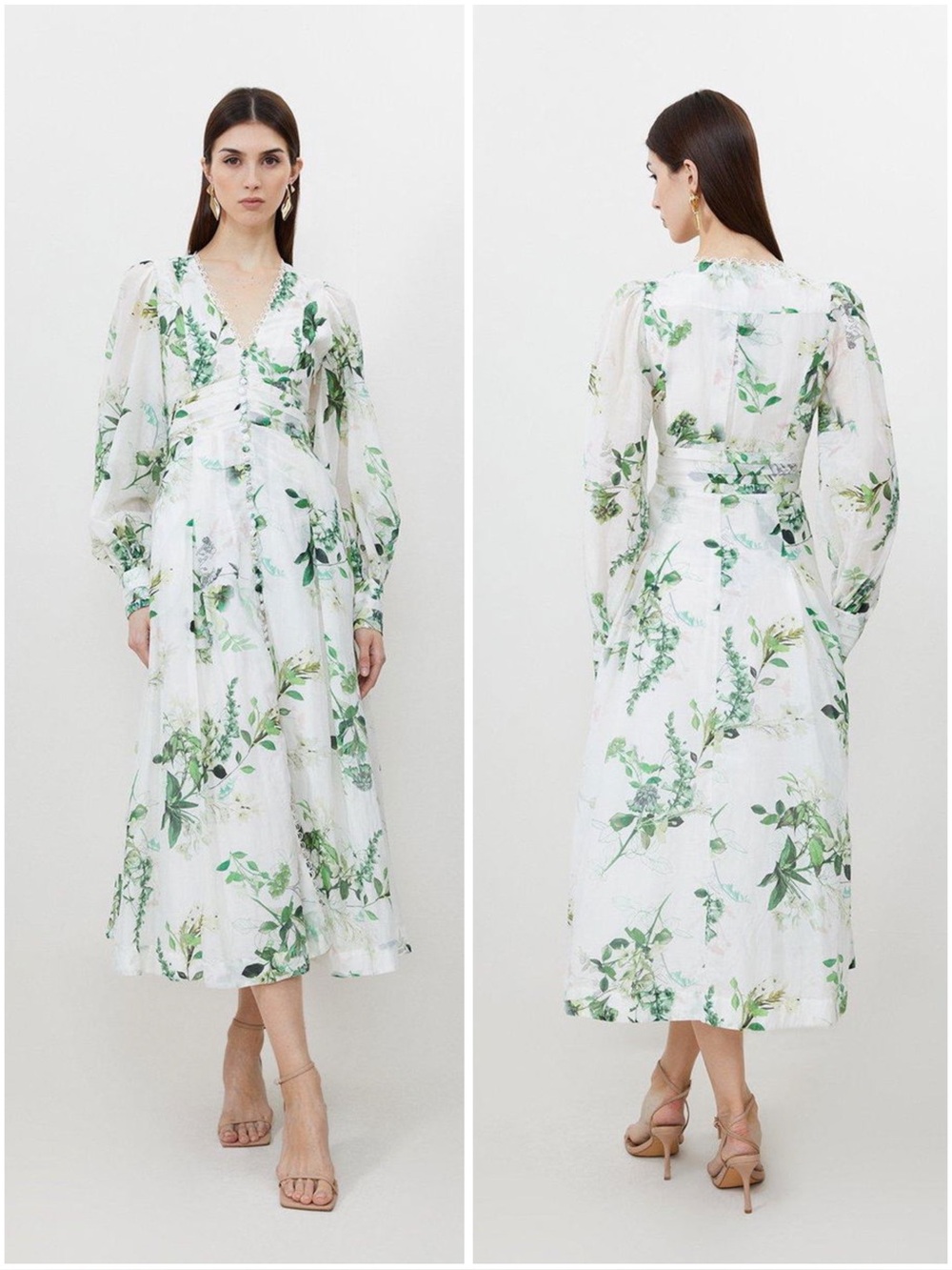 Karen Millen Silk Cotton Spring Floral Plunge Woven Maxi Dress